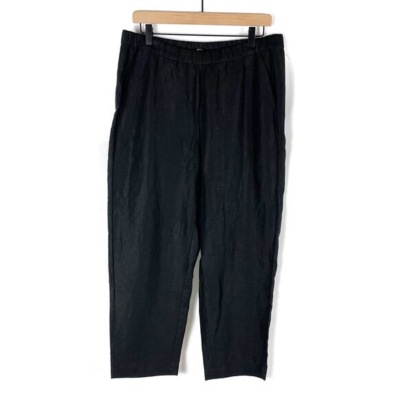 Eileen Fisher Slub Pants Black Tencel & Organic Linen Elastic Waist Ankle Sz M - Picture 5 of 12